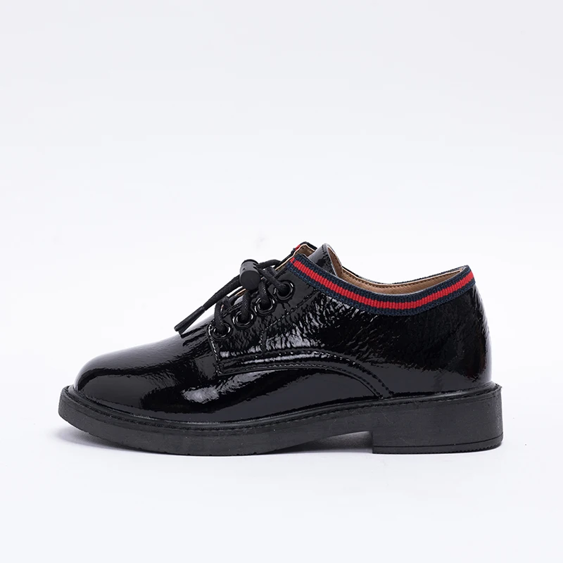 
2020 kids office dress real leather black school children leather shoes with shoelace 