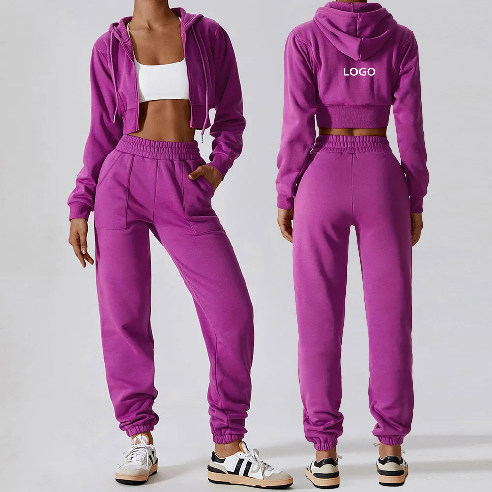 

Workout Running Zip Up Activewear Jacket Joggers Pants Sportswear Custom Yoga Two Piece Sports Woman Fitness Set