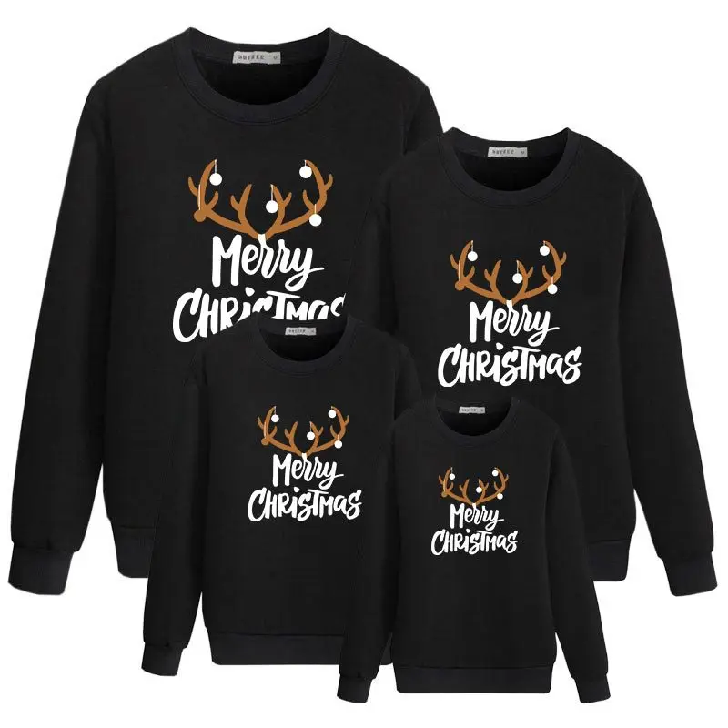 

Casual Merry Christmas Elk Print Sweatshirt Round Neck Long Sleeve Top Home Clothing Xmas Family Clothes