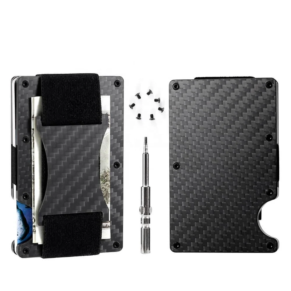 

RFID Card Wallet for Men with Elastic Band Strap Money Clip Carbon Fibre Credit Card Holder Wallet RFID Carbon Fiber Card Holder