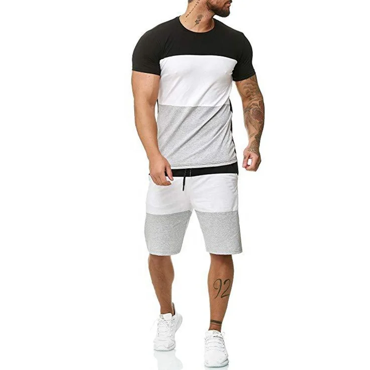 

Hot sales colorblock short sleeve men 2 piece set shorts, As picture or customized make