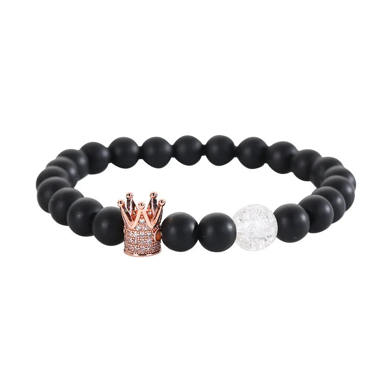 

2021 New Fashion Crown Bead Bracelet Matte Agate Crown Bracelets Bead Gemstone Bracelet For Woman, Black and gold