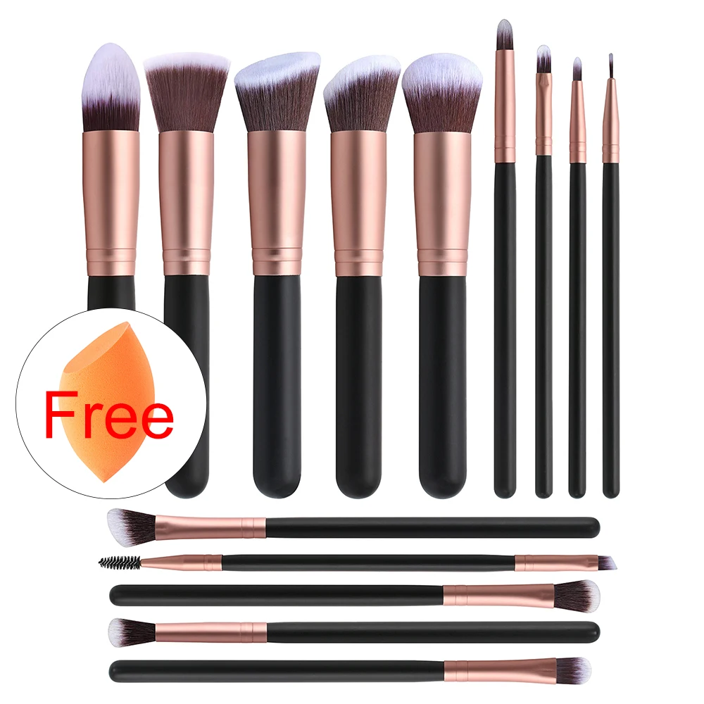 

BUEART China Factory 22pcs Cosmetic Foundation Brush Free Sample Makeup Brushes Synthetic Fiber Wholesale Makeup Brushes, Black pink silver rose gold brush