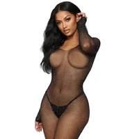 

hot sale See-through lace mesh star rhinestone transfer off shoulder temptation jumpsuit one piece sexy hot transparent lingerie