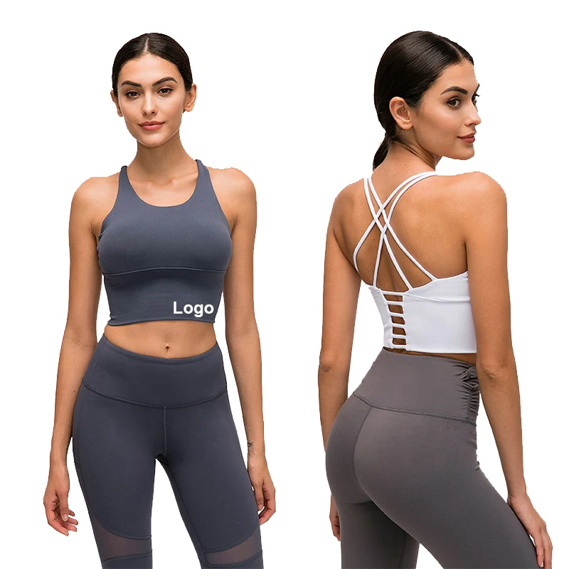

D19095 87%nylon 13%spandex Lulu Hot Selling Women Push up Longline Crop Tank Top Vest Running Padded Fitness Yoga Sports bra