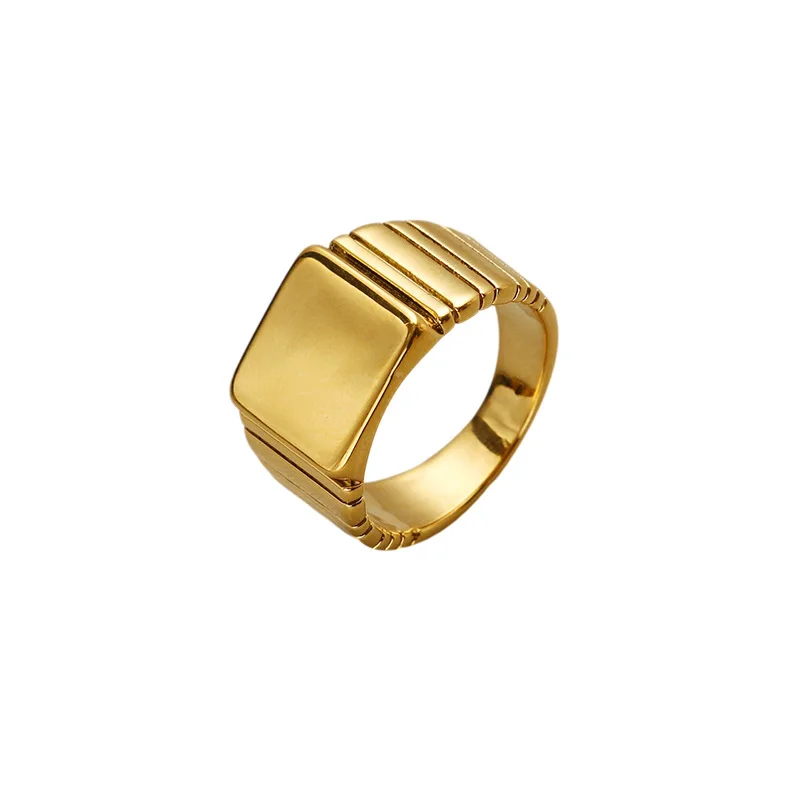 

Hot Sale Finger Accessory Heavy Gold Plated Copper Jewelry Stripe Side Square Shape Rings
