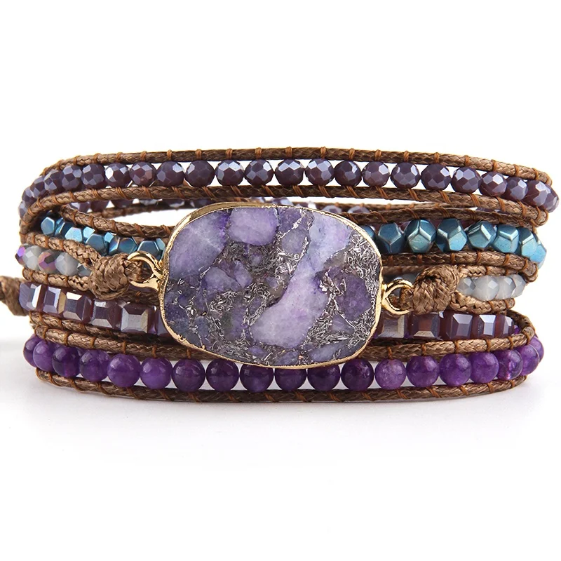 

Fashion Bohemian Jewelry Natural Stones Charm 5 Strands Mix Handmade Wrap Bracelets Festival Gift
