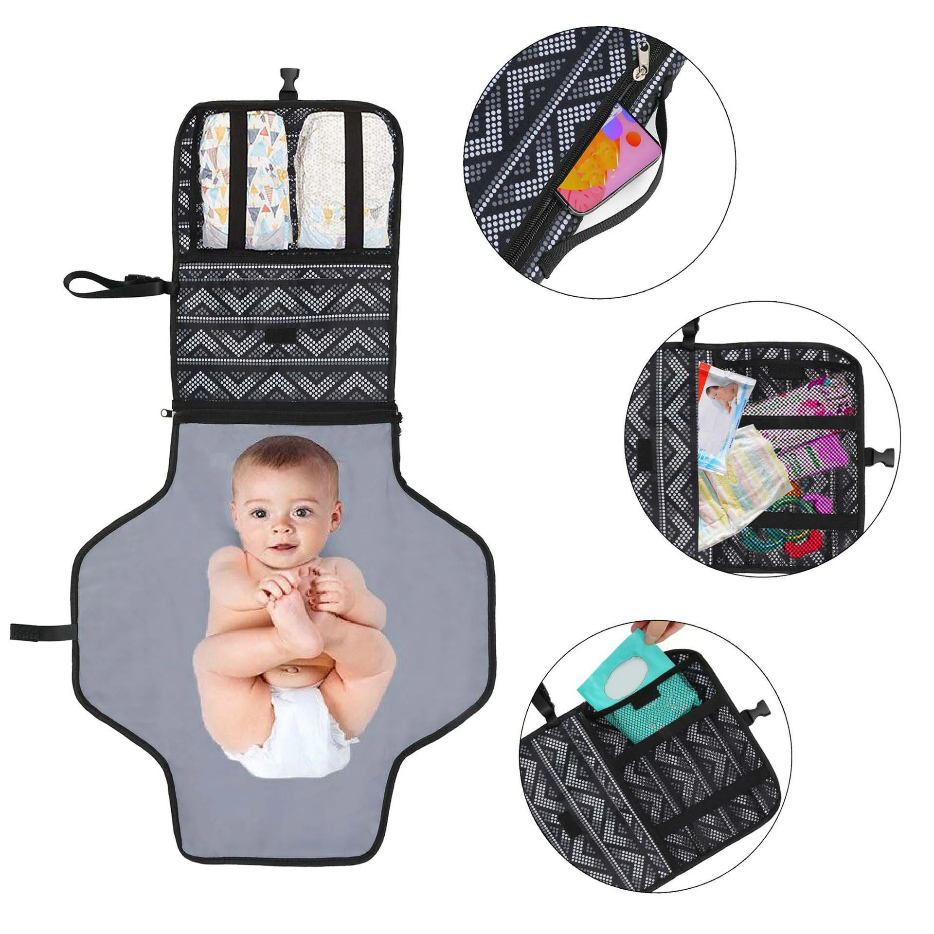 

Custom Wholesale Waterproof Extended Baby Diaper Changing Pad Travel Portable Diaper Bags Baby Mat, As details shows /oem