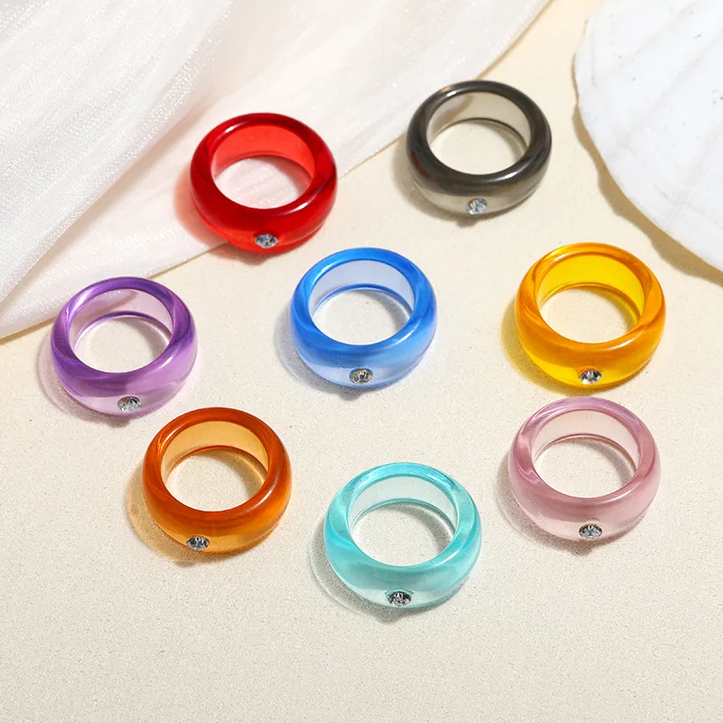 

Amazon New Retro Jelly Color Resin Ring Fashion Cute Acrylic Index Finger Ring Women 2021, Like picture