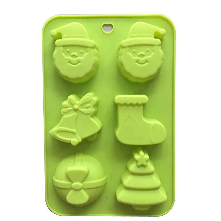 

Factory Price Eco Friendly 6 Cavity Different Shape Christmas Baking Mold Bpa Free Silicone Cake Mold, Green