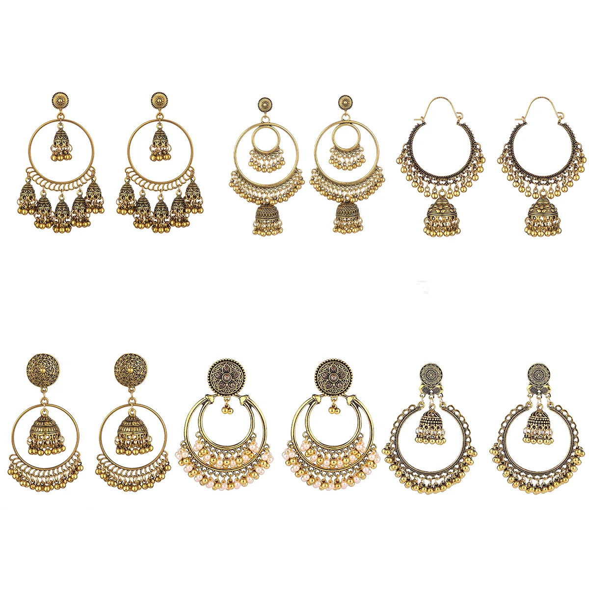 

Factory Wholesale Vintage India Bell Ladies Earring Jhumka Indian Custom Elegant Big Gold Hoop Dangle Jewelry Earrings