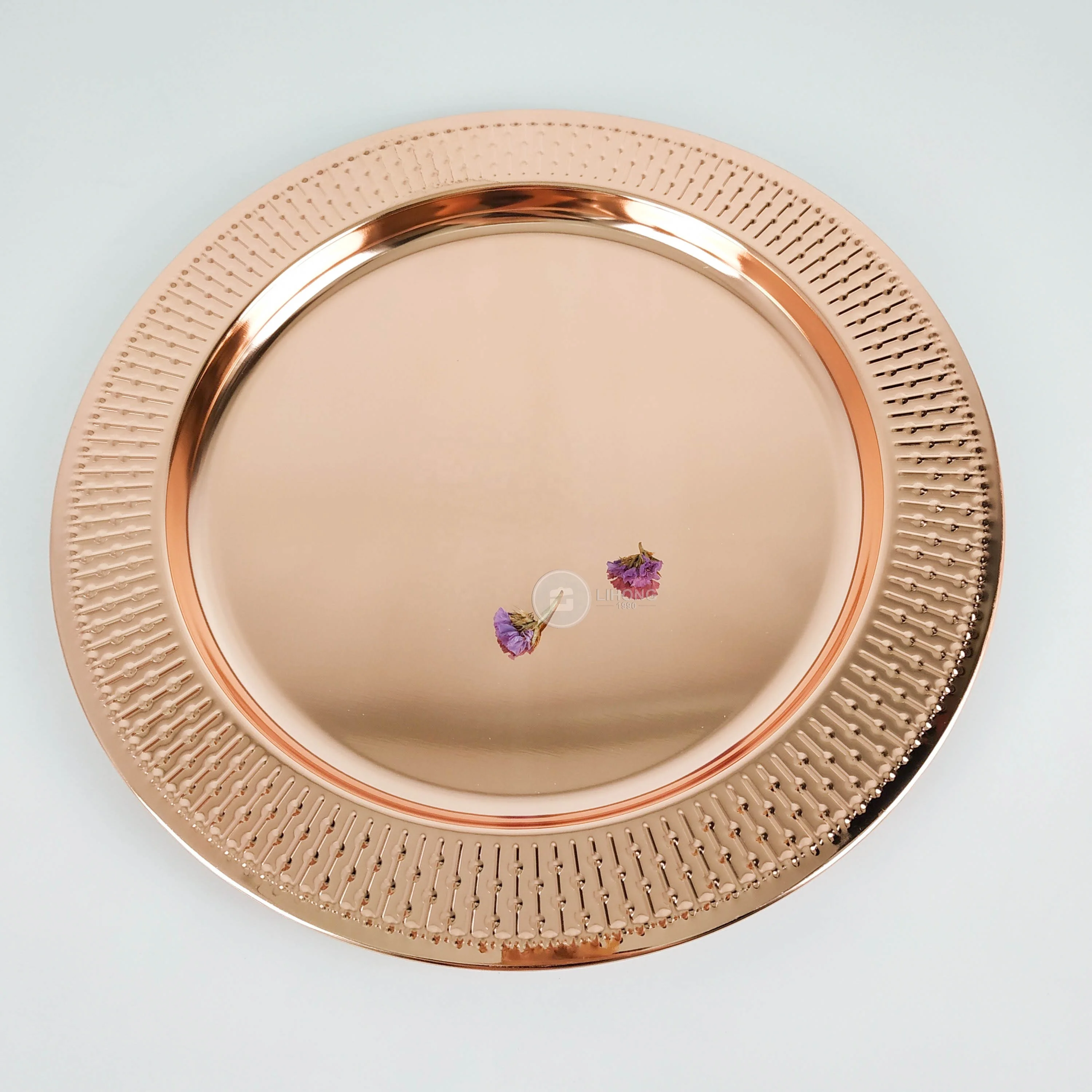 

Wholesale charger plates set rose gold plates for wedding / party decoration, Rose gold ( also have silver /gold)