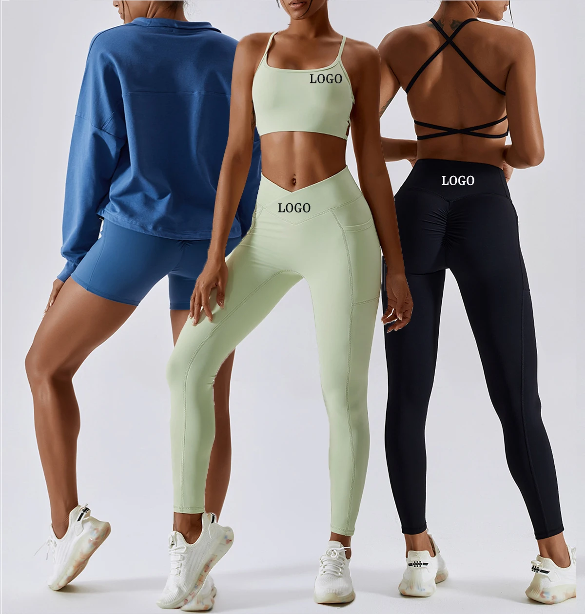 

2023 New Fashion 7 Pieces Fitness Yoga Wear Tops And Scrunch Butt Leggings Shorts Plus Size Womens Clothing Gym Active Sets