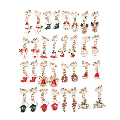 

Christmas Earrings No Ear Hole Earring Cuff Ear Clip Non Piercing Jewelry for Women Girls Christmas Gifts, Colorful