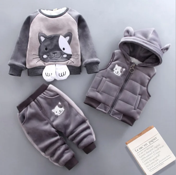 

Autumn winter 2020 cute Animal 3 piece cotton suit to wholesale children 1 years baby girl clothes set kids clothing for warmth, Picture