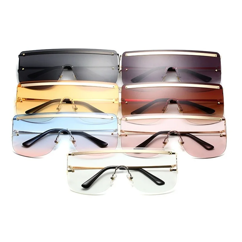 

Ins Style Modern Design Oversized Metal Frame Rimless Gradient One Piece Ocean Lens Fashion Eyewear Glam Sunglasses Sun Glasses