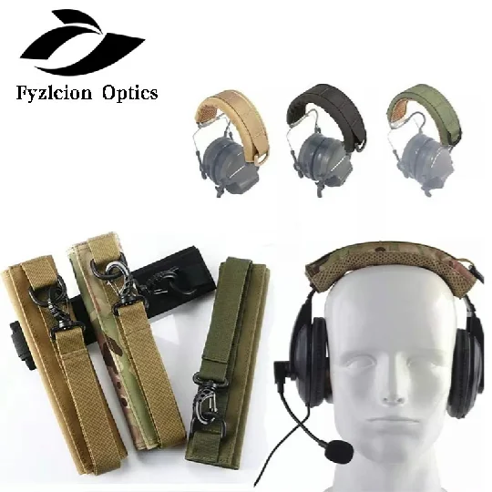 

800D Tactical Hunting Headband Modular Headset Tarpaulin Molle Earphone Cover W/Adhesive Strap, Black / khaki / green / cp camo