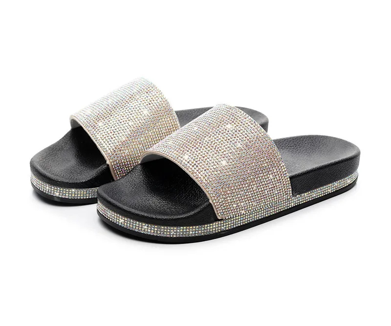 

New flat sparkly slip on sliders slippers summer sandals shoes, Picture