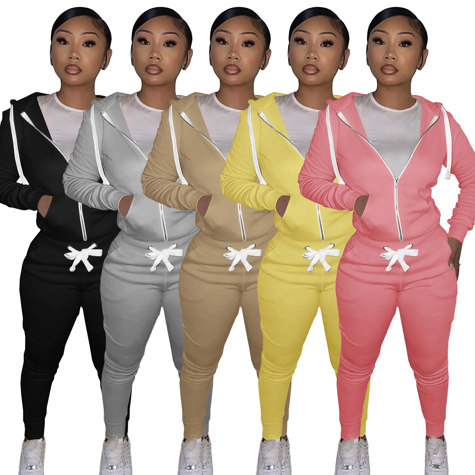 

Custom Logo Fall Cloting Women Sweatsuit Set Tracksuit Joggers Pants Two Piece Pants 2 Piece Sweatpants and Hoodie Set, 5 colors
