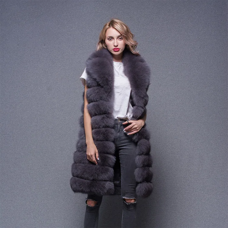 

Fashion Long Style Real Fox Fur Vest Thicken Warm Sleeveless Fur Vest Real Fox women vest, Blue customized color