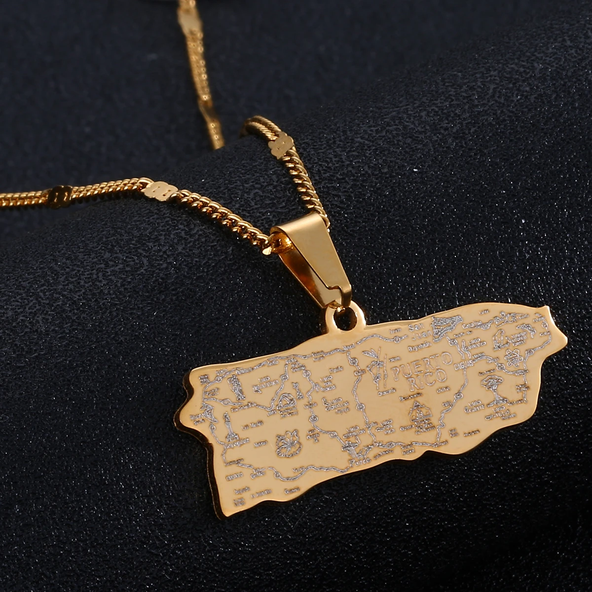 Stainless Steel Gold Color Puerto Ricans Map Pendant Necklaces Puerto Ricans Map Jewelry