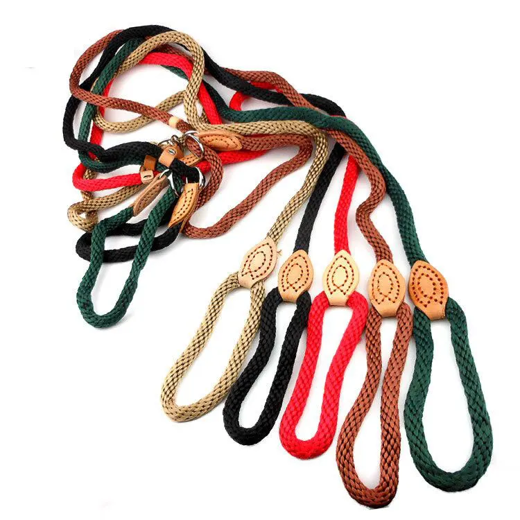 

Custom color unique design soft nylon training dog slip lead, Beige, black, brown, red, green