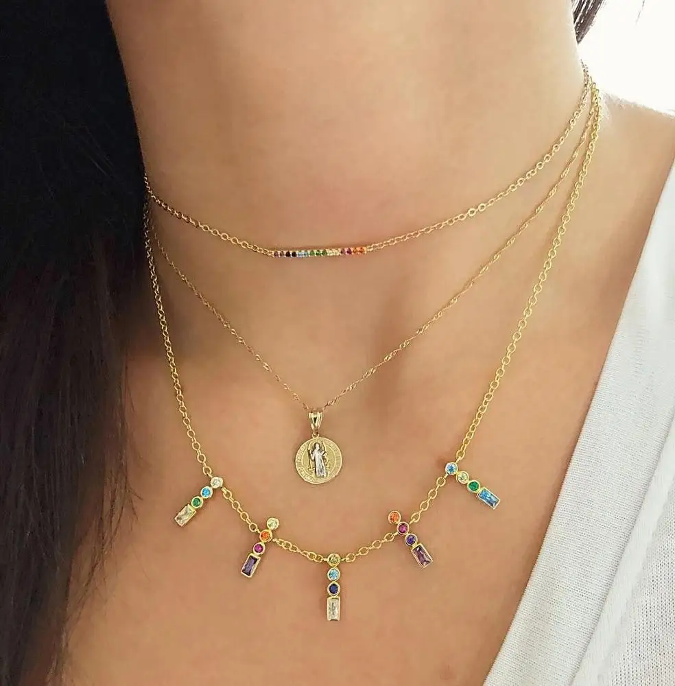 

925 Sterling Silver Pave Cz Stone Gold Jewelry Necklace