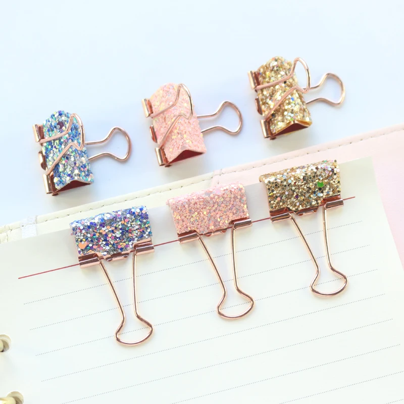 
New cute Korean kawaii sequins metal office school binder clips set stationery supplies 8 pcs 