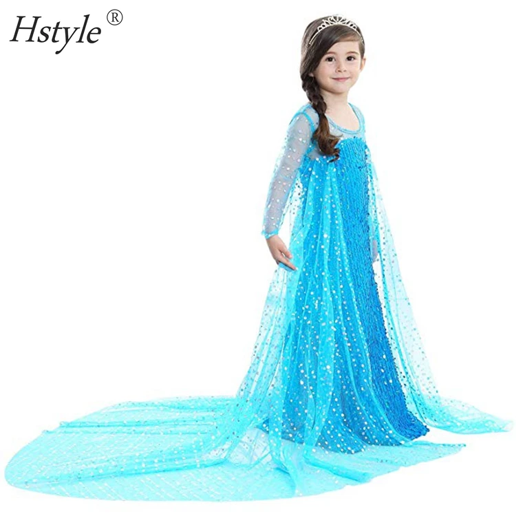 Luxury Princess Dress for Elsa Costumes with Shining Long Cap Girls Birthday Party 2-10 Years 