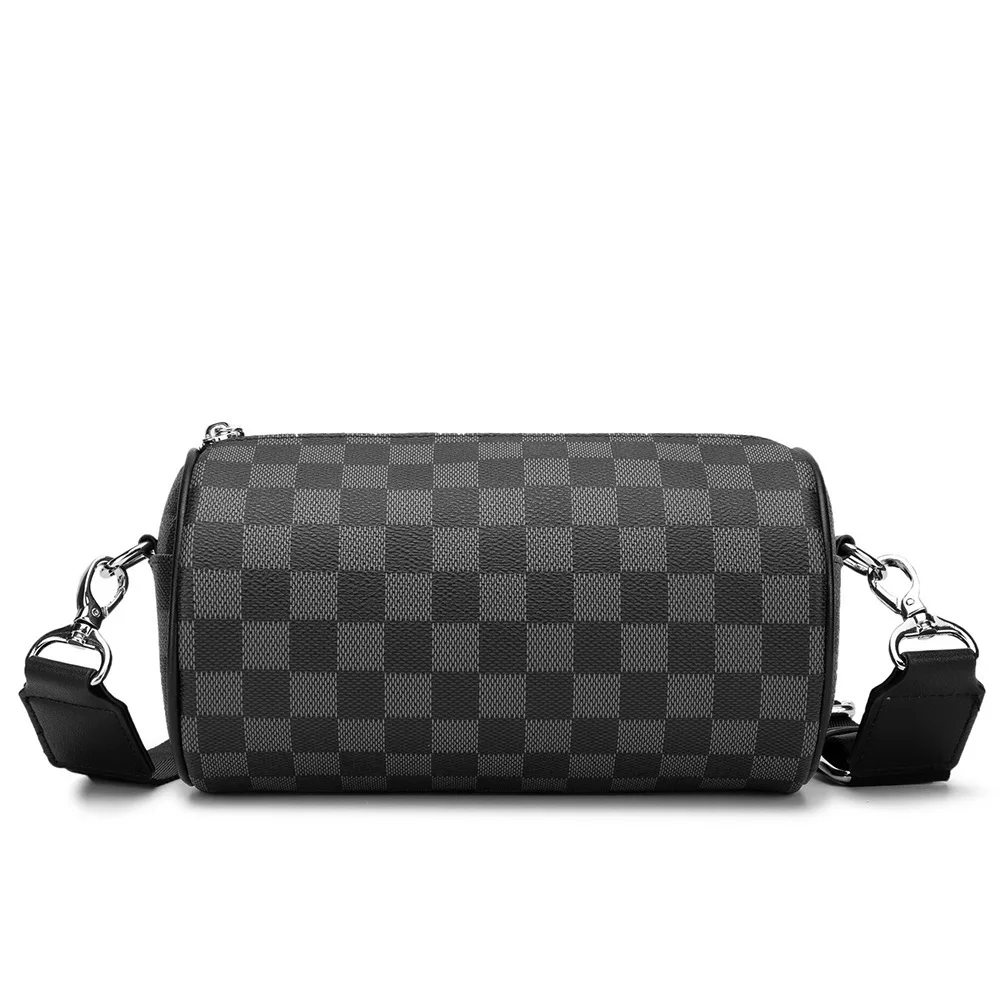 

new leather casual cylinder lattice shoulder bag for men youth, Black