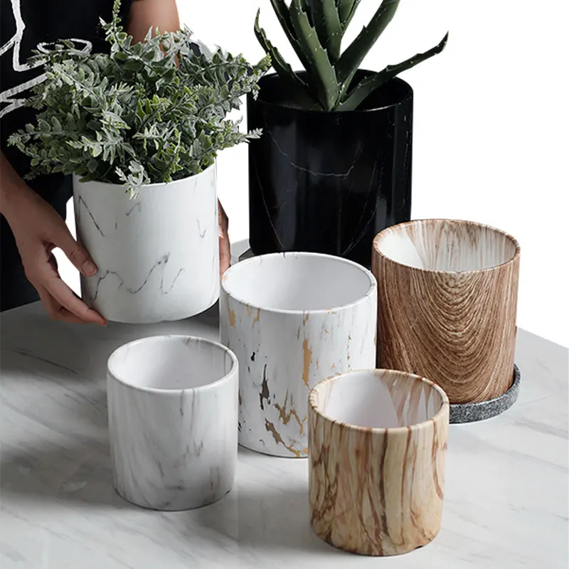 

Redeco Amazon Luxury Garden Supplies With Tray Marble Veins Cheap Flower Pots Ceramic Garden Pots For Garden Supplies, Picture