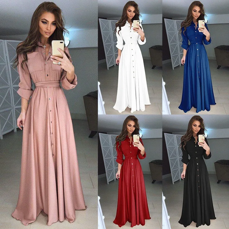 

Women's Dresses Soft Solid Cotton /spandex Flattering A-Line Button Down women maxi dresses elegant for summer, Red,white,black,grey,blue,ect as per buyer requirement