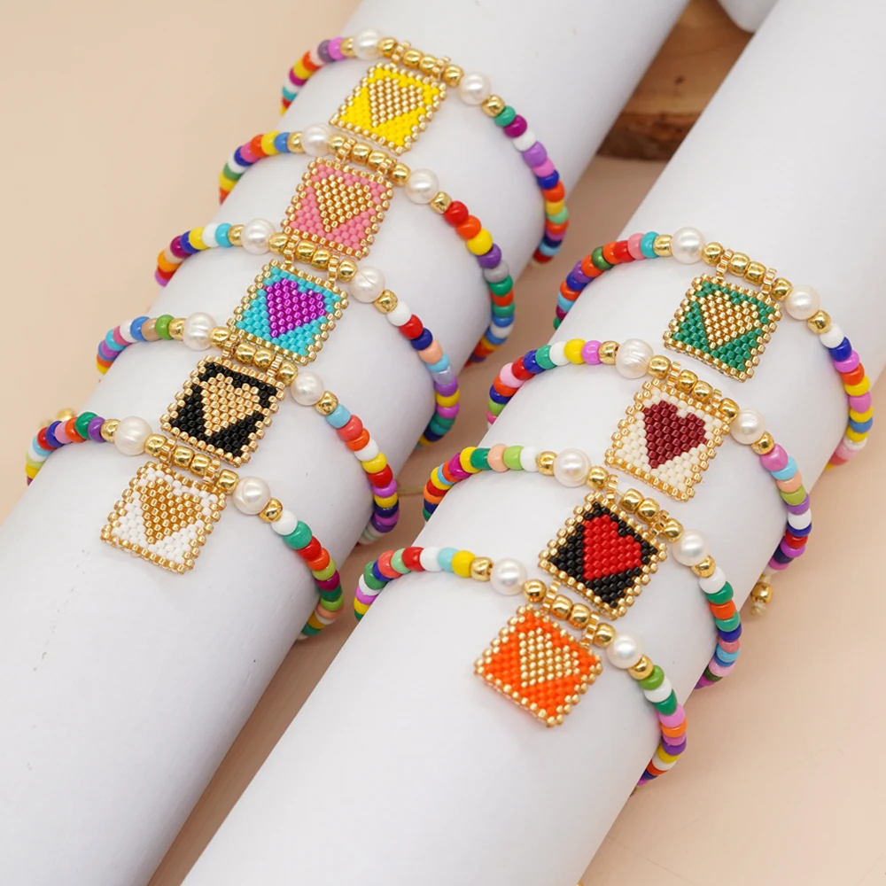 

Go2boho Love Heart Charm Mixed Bead Friendship Bracelets For Women Boho Summer Fashion Handmade Jewelry