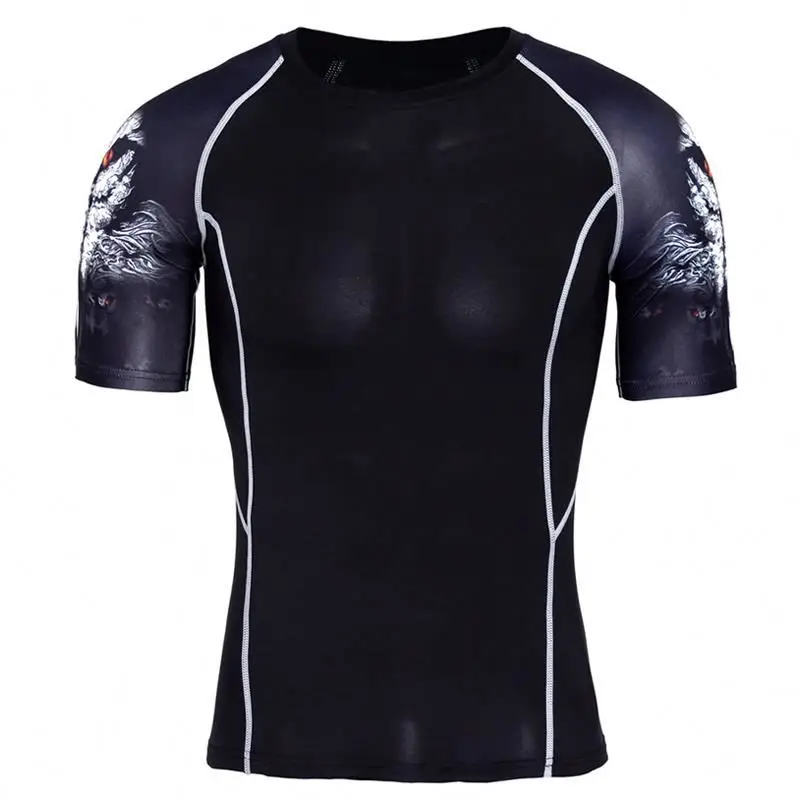 

Compression Sublimated Printed Mma Rash Guard Men For Surfing Blank Bodybuilding Swimwear, Black