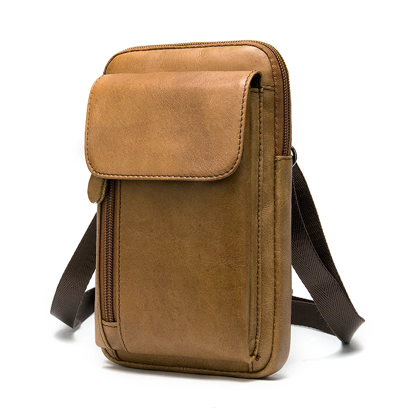 

oem drop shipping men's genuine leather bags shoulder bag for phone belt sling custom fanny pack waist bag packs man handbags, Brown and dark coffee