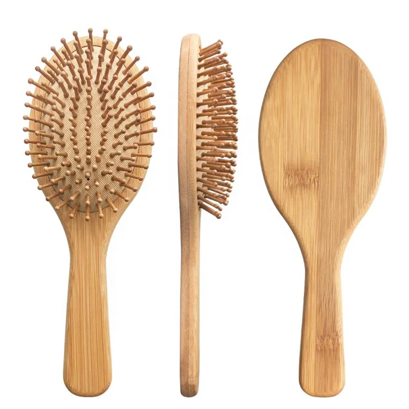 

Ready To Ship Custom Logo Natural Bamboo Paddle Scalp Massage Wooden Hair Brush