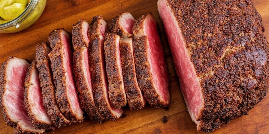 Sliced smoked brisket ready to serve
