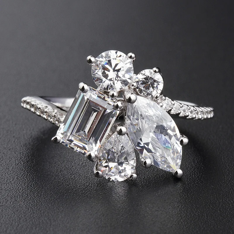 

Fashionable Five stone rings cz anniversary wedding diamond engagement ring 14k 18k white gold plated wedding rings