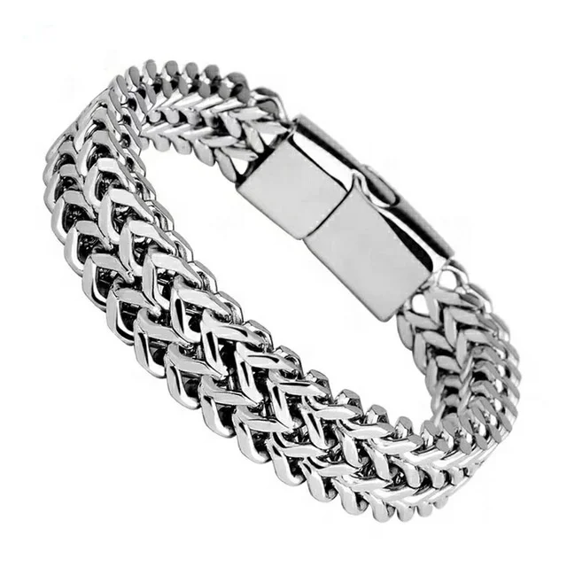 

ZIMING Hip Pop Punk Style Double Rows Chunky Chain Bracelet Mesh Stainless Steel Titanium Steel Magnet Fasterner Men's Bracelet, Rhodium,gunmetal