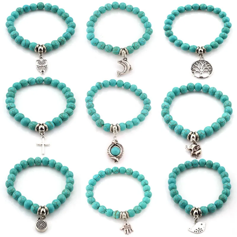 DAIHE Fashion Jewelry New Boho Style Natural Stone Turquoise Beads Bracelet Pendant