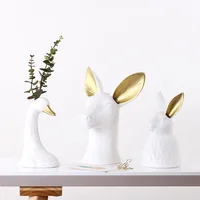 

Nordic light luxury porch TV cabinet shelf soft decoration ceramic animal head flower vase