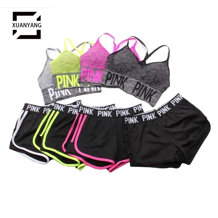 

2020 Yoga Set Fitness Custom Women Pink Comfortable Pack Yoga Sports Bra and Shorts set