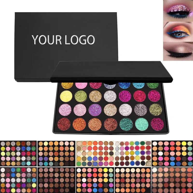 

35 Colors Glitter Nude Matte Eye tresluces Shadow Palette Private Label Low MOQ Custom High Pigment Eye Make Up
