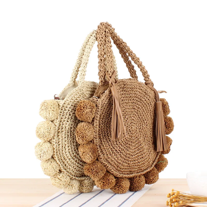 

Bohemian Round Long Tassel Straw Rattan Women Crossbody Wicker Shoulder Bag Small Purses Summer Beach