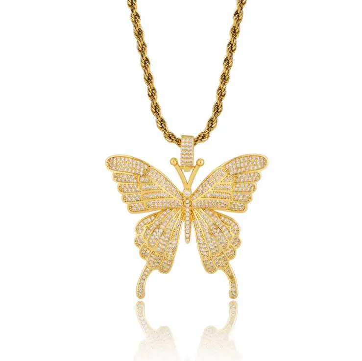 

2021 Xuqian fashion design butterfly diamond hip hop pendant gold necklace pendant