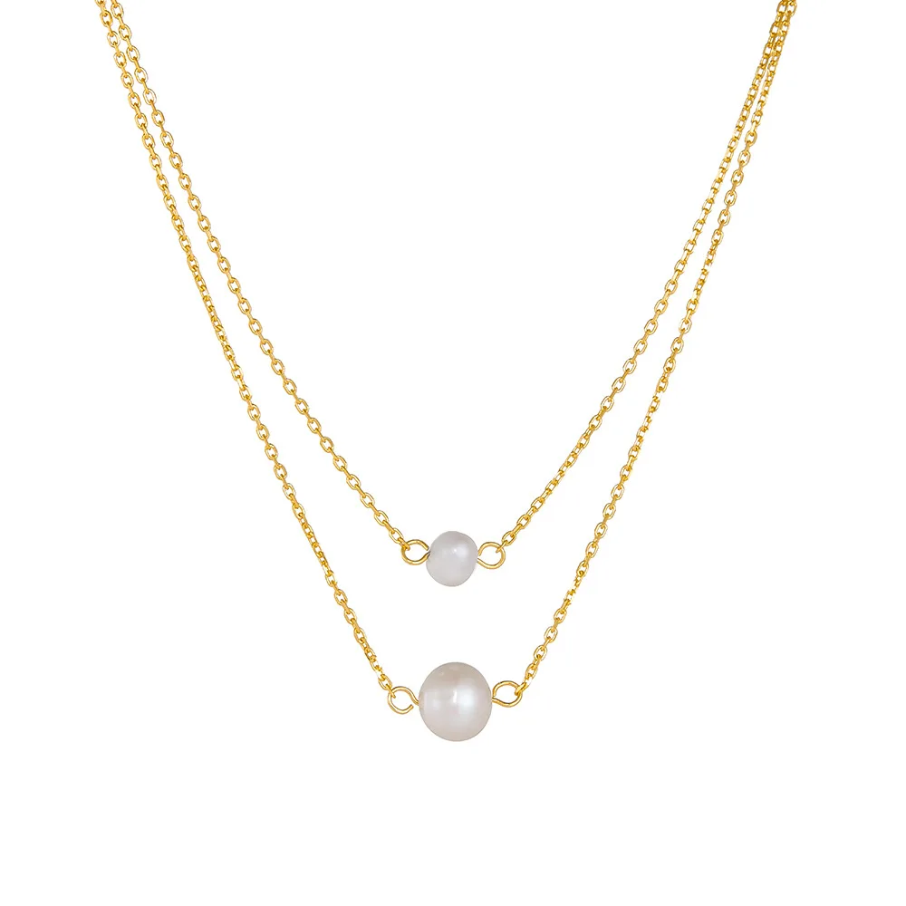 Fashion Jewelry Necklaces 925 Sterling Silver Natural Freshwater Pearl Necklace Double Layer Chain Gold Plated Necklaces Women