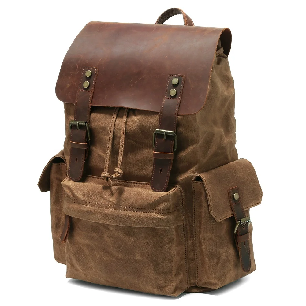 

Vintage Crazy Horse Leather Outdoor Laptop Men Canvas Backpack Casual Rucksack Sports Hiking Camping Bag Travel Daypack