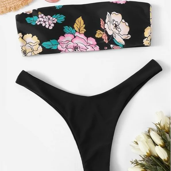 

Pure color pants cross hollow ladies split swimsuit bikini new swimwear, Picture