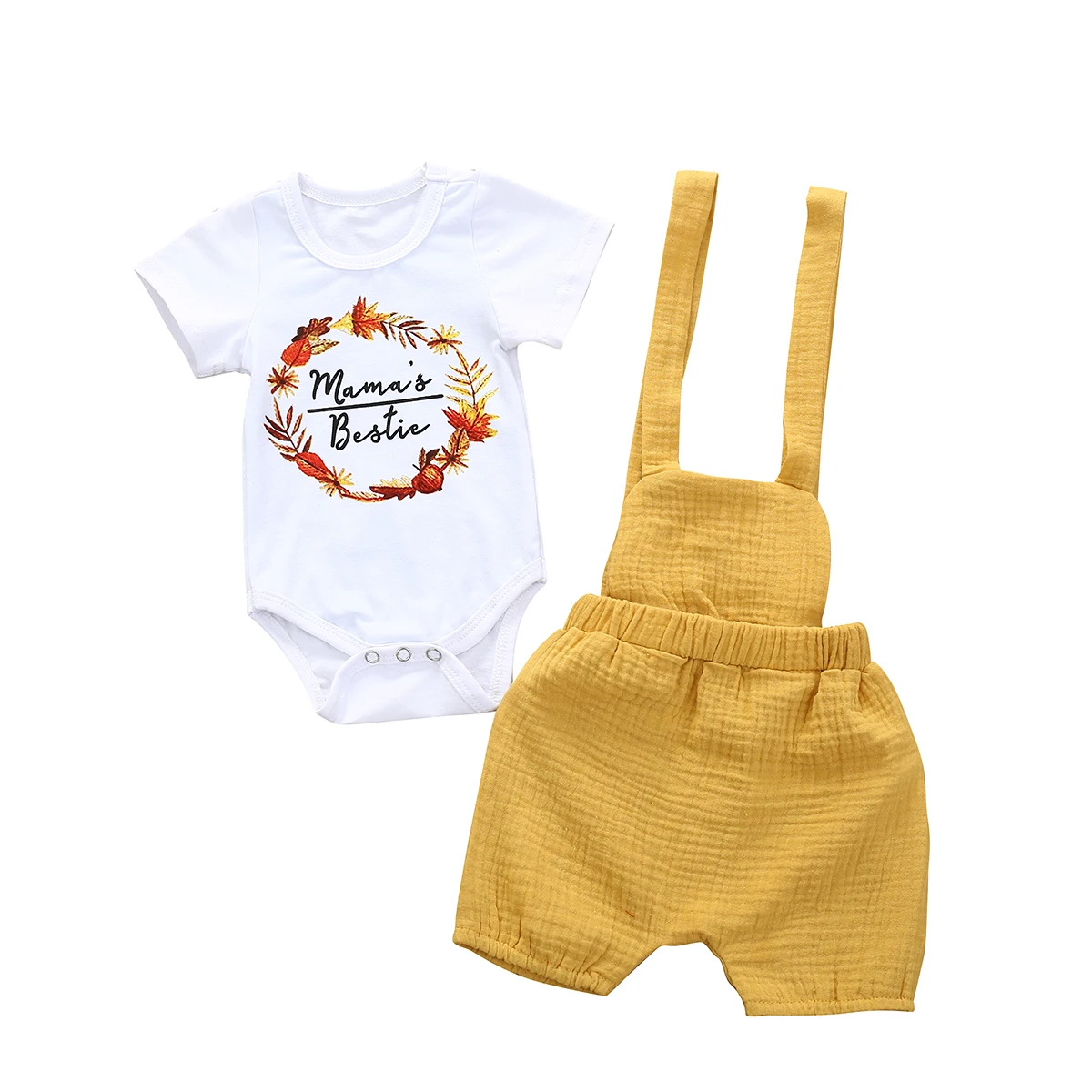 

Toddler Girl Short Sleeve Bodysuit Suspender Overall Pant Clothe Set Cute Baby Girl Outfits, Photo showed and customized color