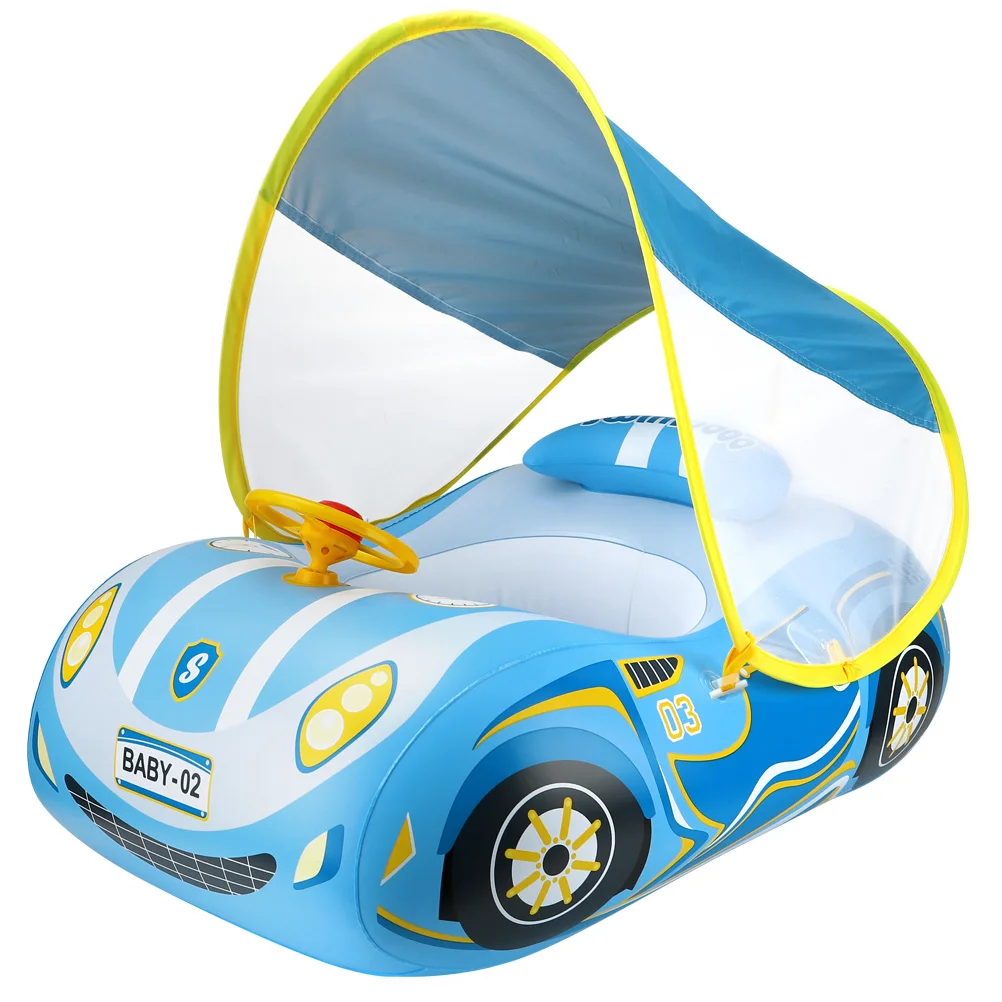 

Swimbobo kids inflatable car swimming seat boat floating children water toy steering children swim pool float ring with canopy, White